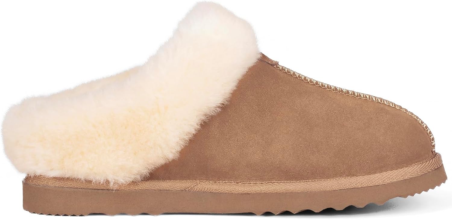 Parfeying Women‘s Real Wool Slippers in Genuine Leather with Anti-Slip Rubber Sole, Warm Indoor Outdoor Shoes with Memory Foam - Cozy Slip-On for Women in Soft Wool - Image 5