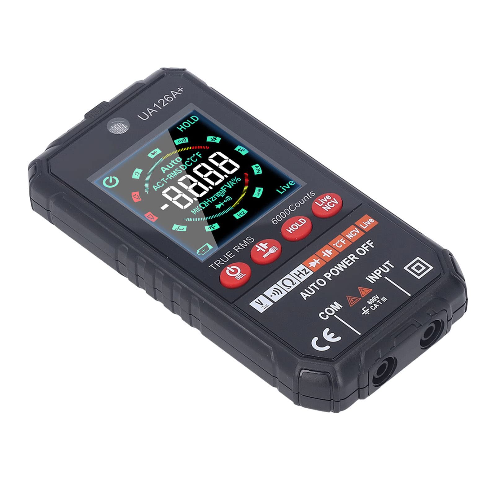 Intelligentes Multimeter mit digitalem Display, automatischer Volt- und Amperemeter-Anzeige, industriellem Einsatz, ABS-Gehäuse, Farbbildschirm und LED-Taschenlampe. Breites