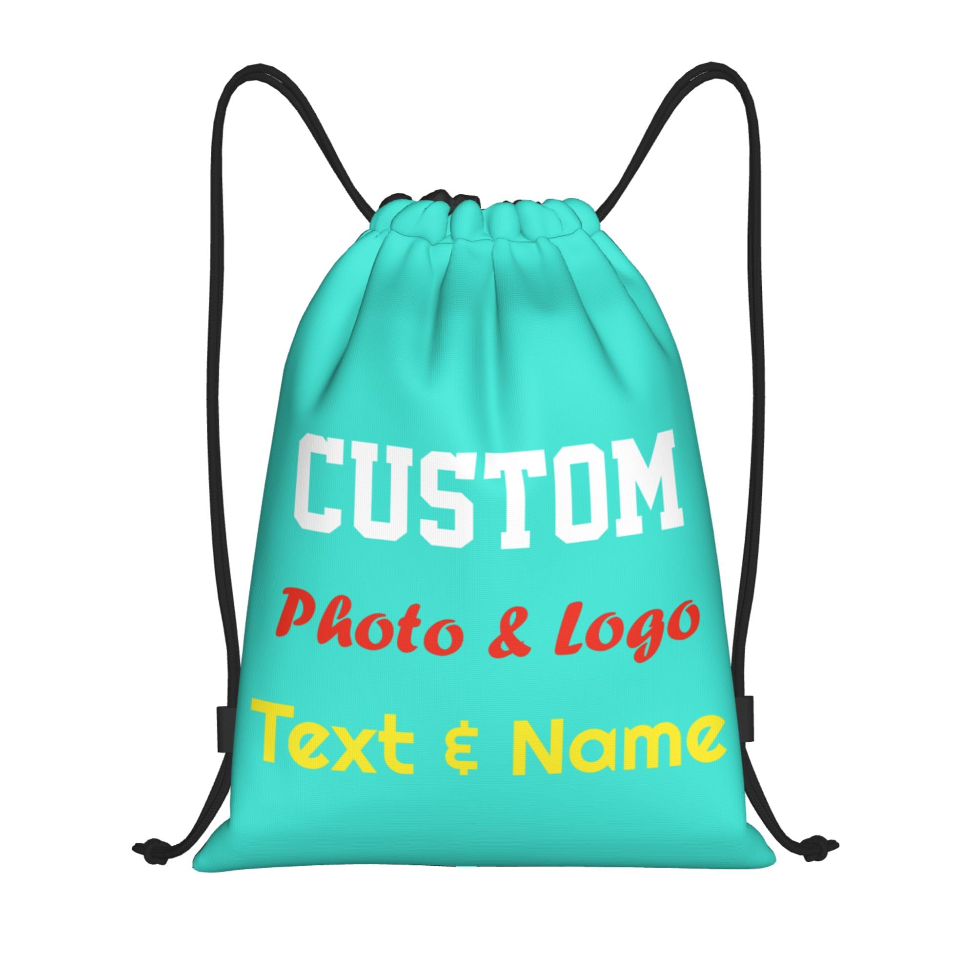 Personalised Drawstring Bag Custom Drawstring Backpack with Your Own Photo/Logo/Text/Name, Design Drawstring Gym Swimming Yoga Bag for Kids Adult, Customised Knapsack for Sports Business, Turquoise, L — image 1