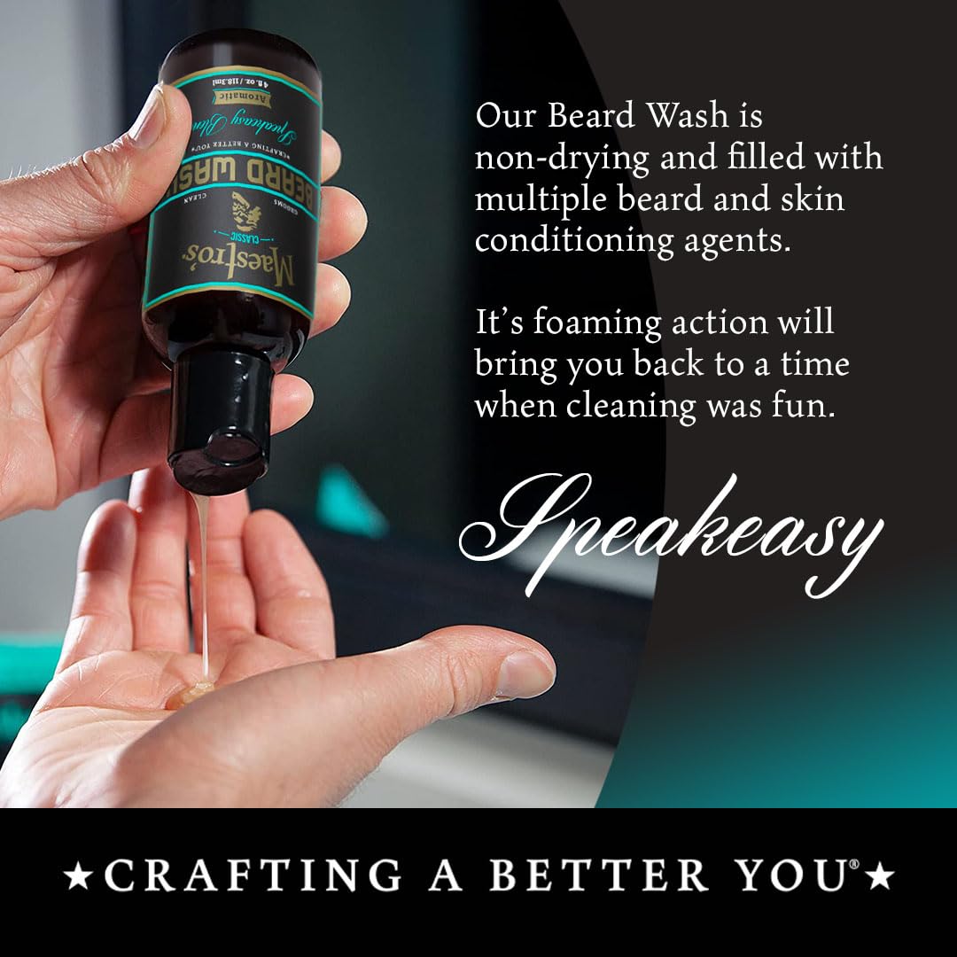 Maestro's Classic BEARD WASH | Anti-Itch, Deep Cleaning, Non-Drying, Fully Hydrating Gentle Cleanser For All Beard Types & Lengths- Speakeasy blend, 4 Ounce - Image 4