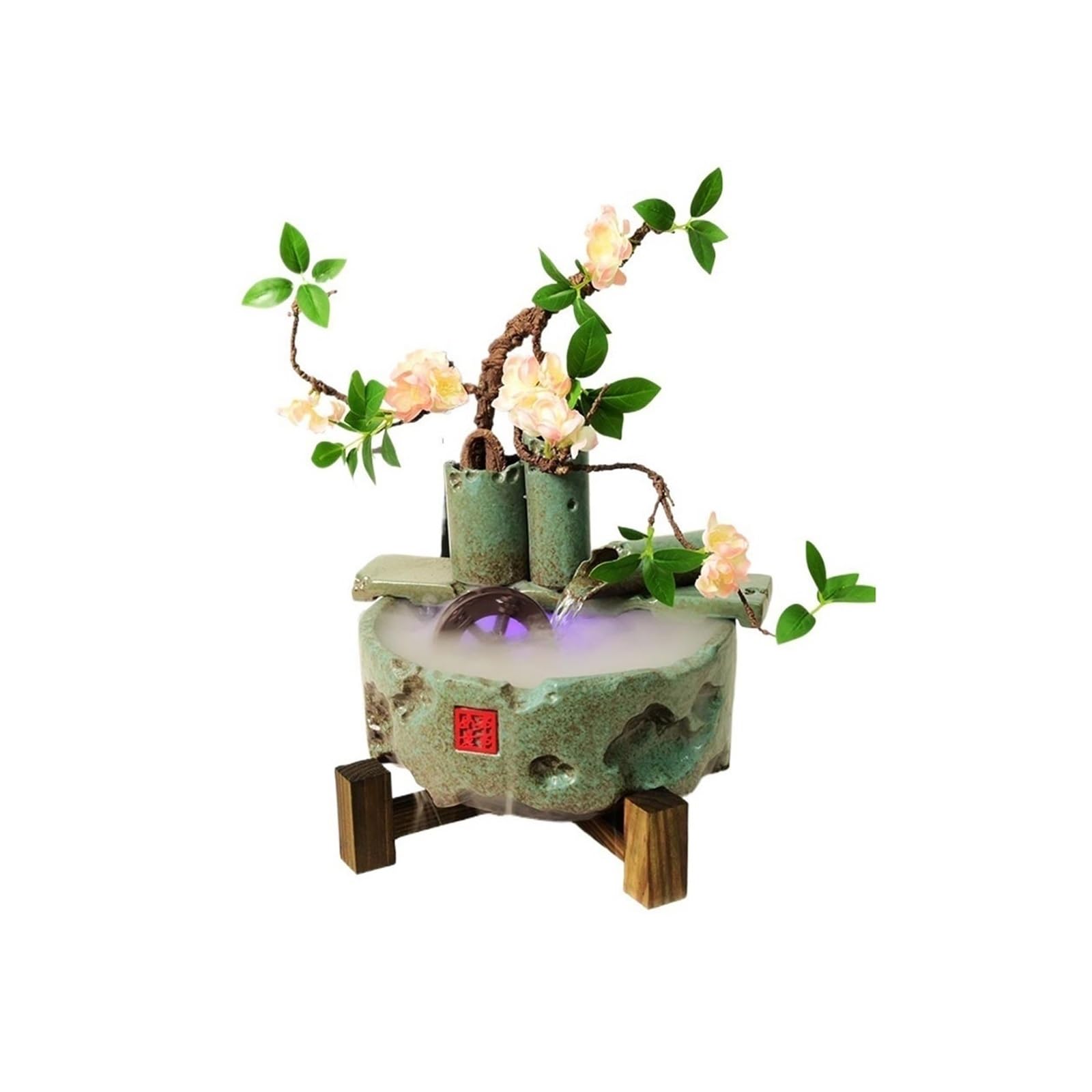 Water Feature Indoor Fountain Waterfall Tabletop Desktop Ceramic Feng Shui Wheel Water Ornaments Indoor Fountains