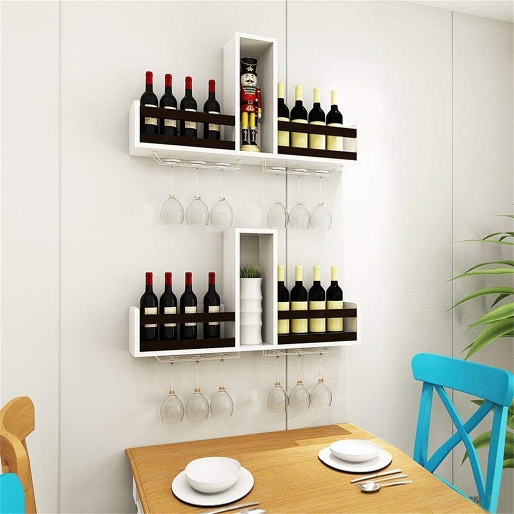 Wine Racks Free Standing Wooden Wall-Mounted Cabinet, Vintage Champagne Bottle Storage Shelf, Holds 8 Wine Bottles and 6 Glasses, L80xD14.5xH41cm (Color : Brown)