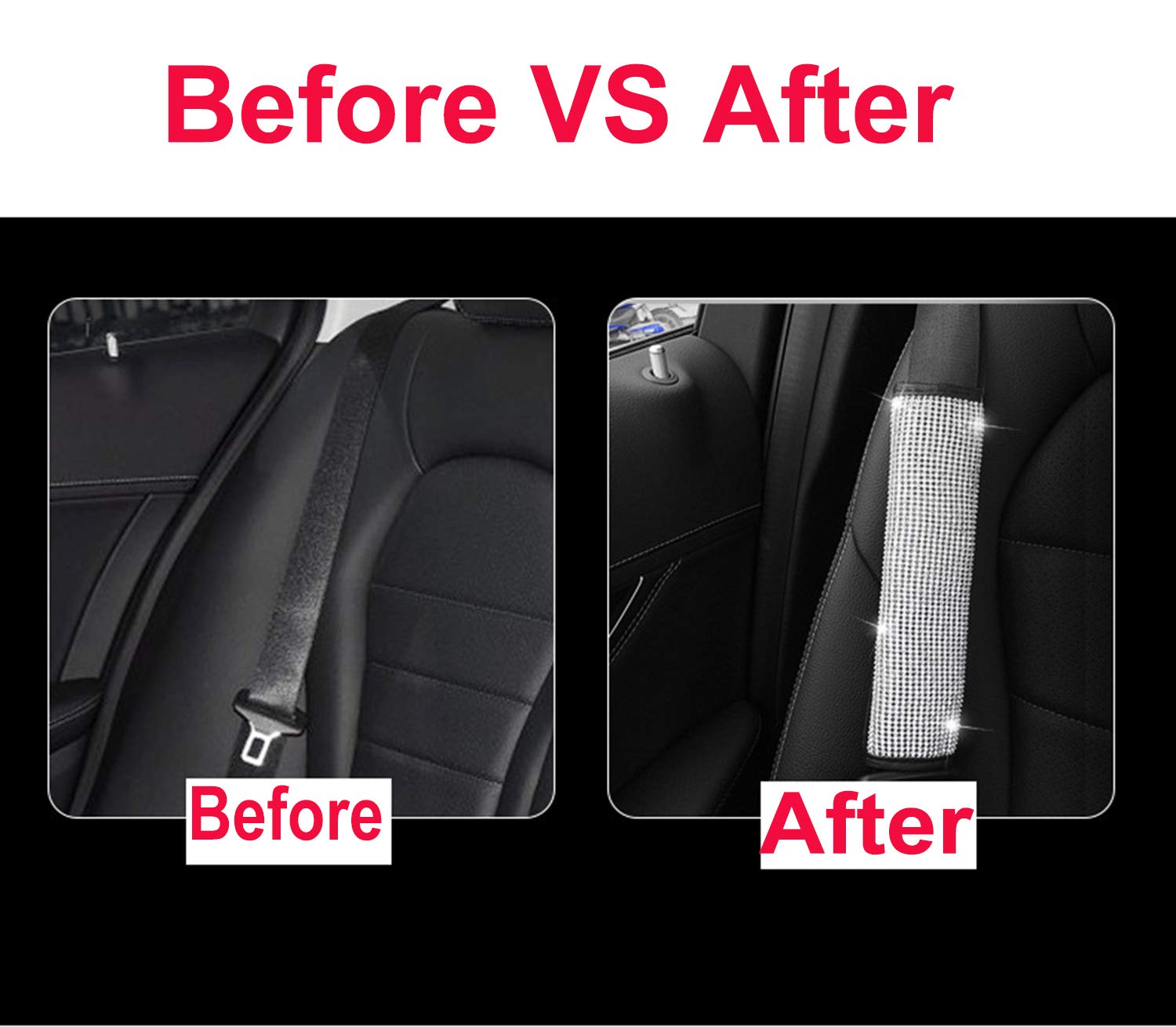 U M 4 Packs Bling Bling Seat Belt Shoulder Pads Luster Crystal Car Seatbelt Covers Diamond Car Decor — view 4