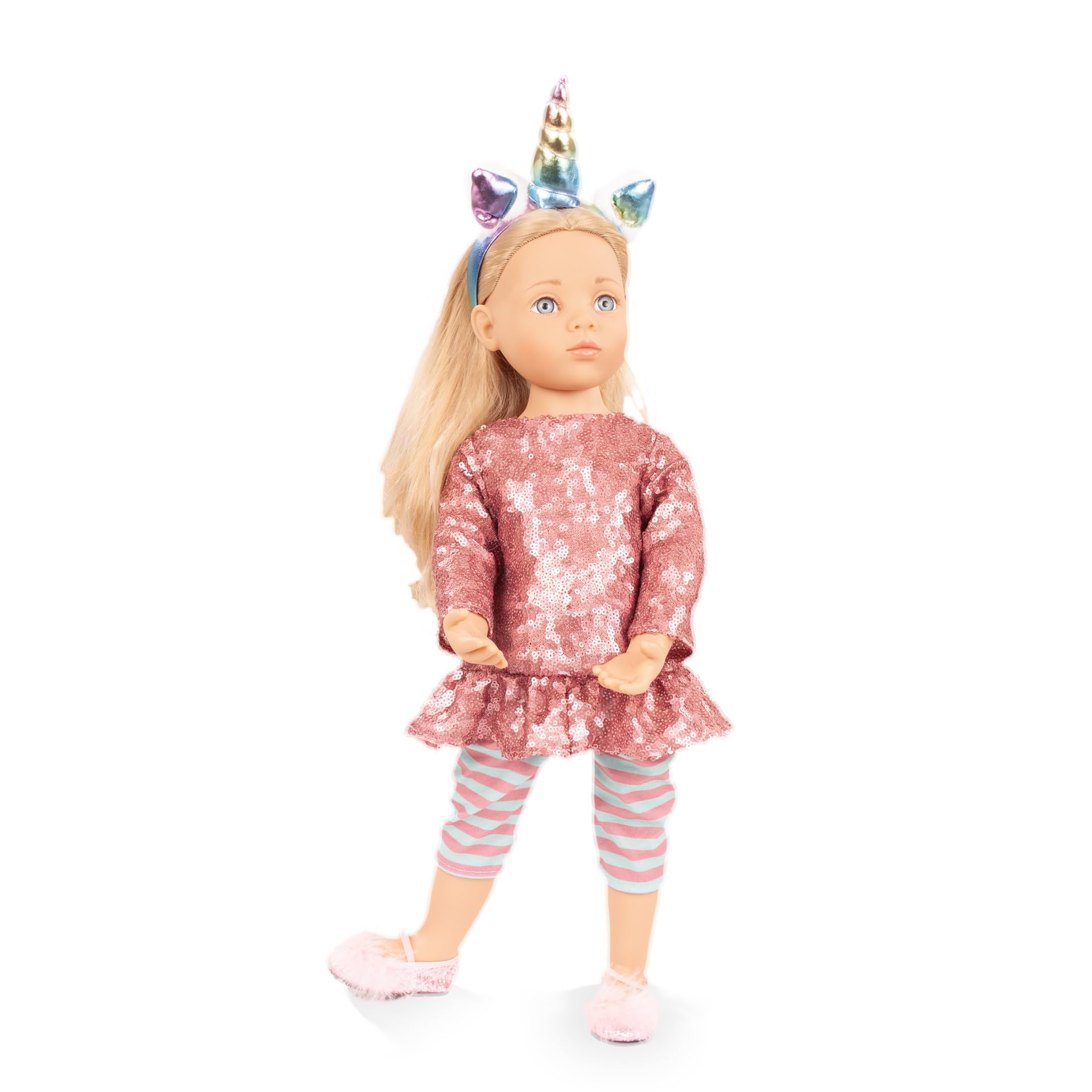 Götz 2666009 Happy Kidz Anna Einhorn Puppe 50 cm Multigelenk-Stehpuppe | 6-tlg, für Kinder ab 3 Jahren, blonde Haare, blaue Augen, 9 Gelenke, posierbar, frisierbar, Vinylhartkörper