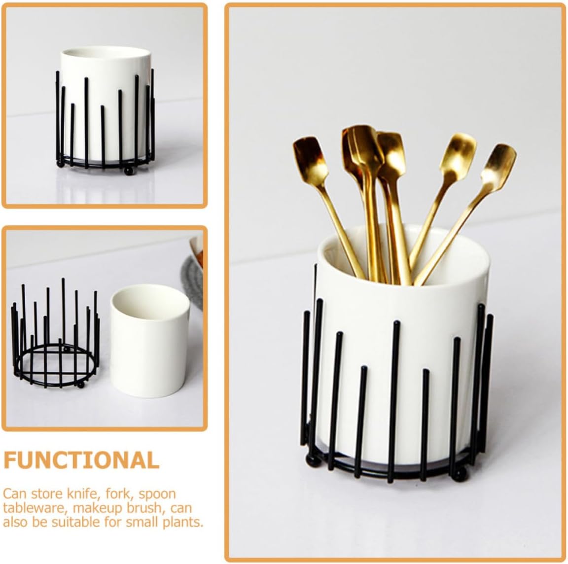 Ceramic Utensil Holder for Kitchen Storage, Black Chopstick Box and Fork Organizer, Space-saving Stylish Cutlery Crock for Kitchen and Workbench Use