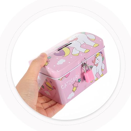 Miniatura 7 de HOMSFOU Alcancía de unicornio para decoración del hogar, con cerradura de metal para ahorrar dinero, alcancía irrompible para niñas y niños, regalo