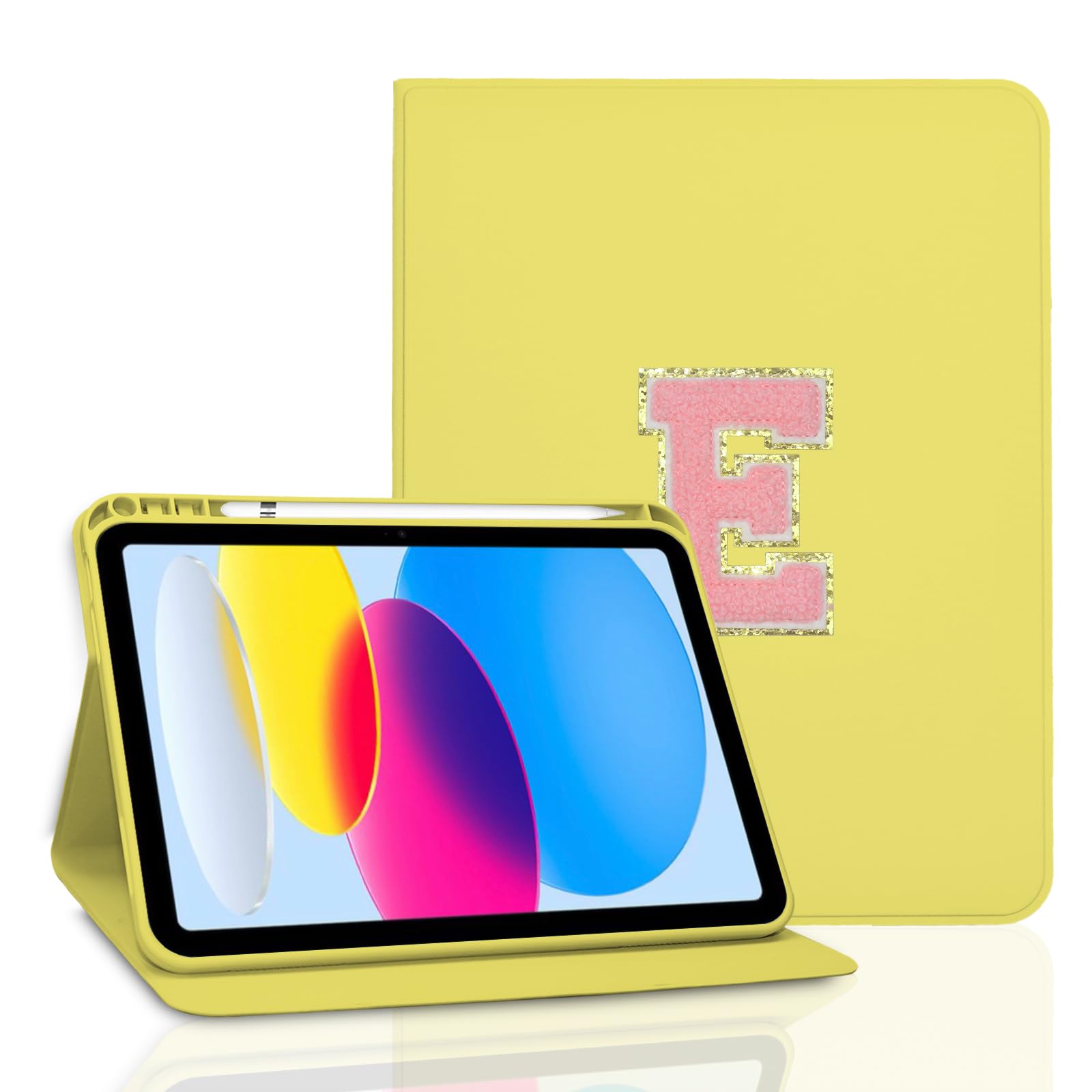 TopPerfekt Case for iPad 11th (A16) 11-inch 2025 / iPad 10th Generation 10.9-inch 2022, Initial Chenille Letter Suture, Cute Case with Auto Sleep/Wake