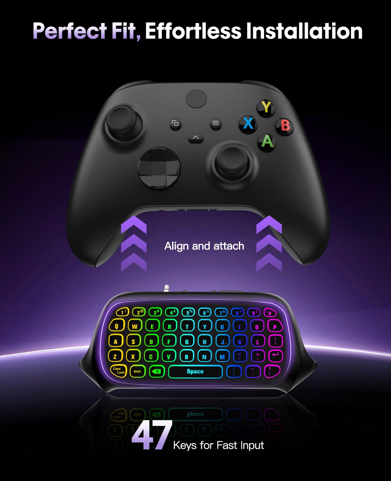 TiMOVO RGB Backlight Keyboard for XBOX Gaming Controller, Black | Wireless Chatpad Keypad, Built-in 3.5mm Audio Jack & 2.4G Receiver for Xbox Series X/S Accessories