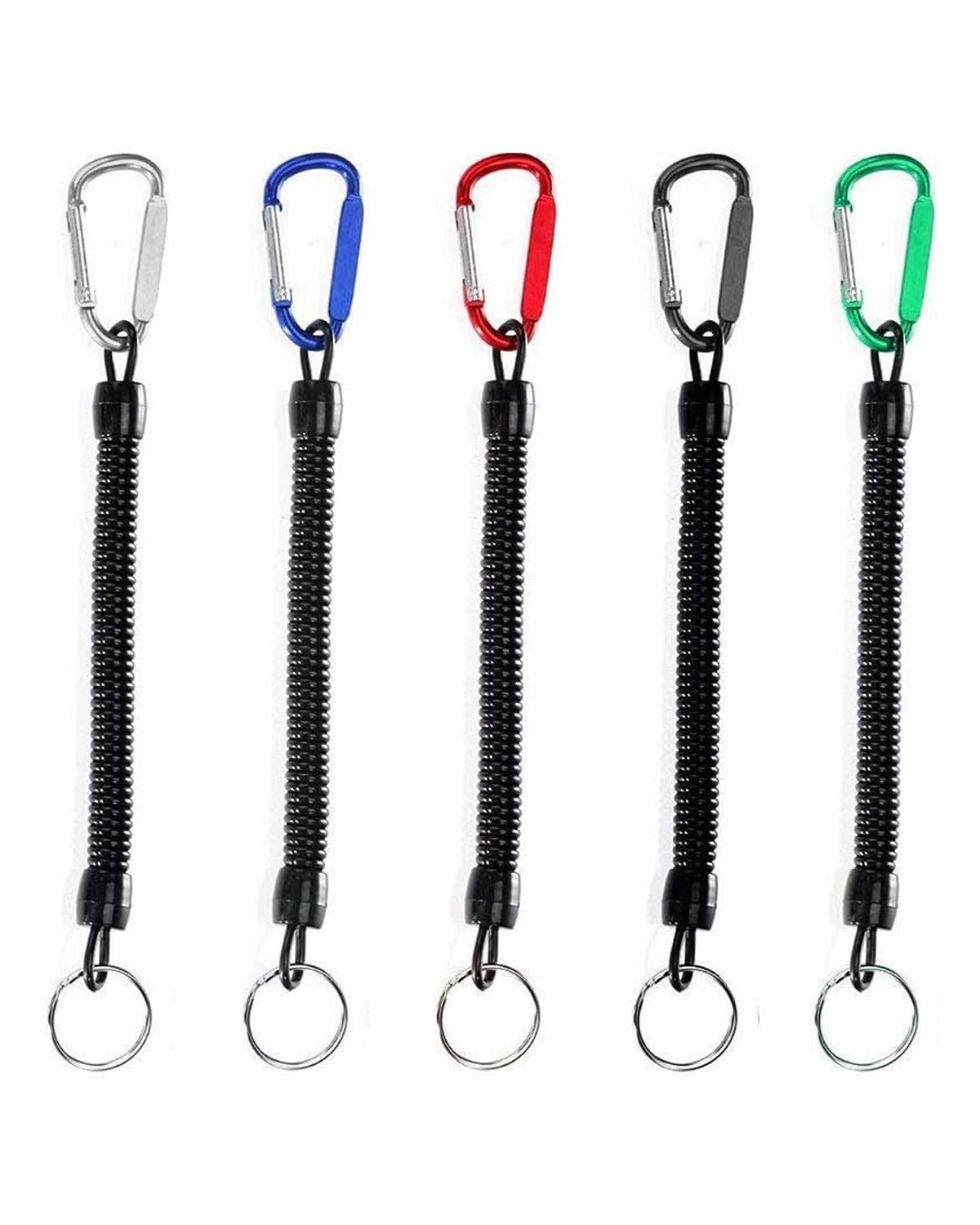 Lot de 5 cordons élastiques pour la pêche, le bateau, les mousquetons pour éviter les chutes, convient pour les activités telles que la pêche, l'alpinisme et le camping.