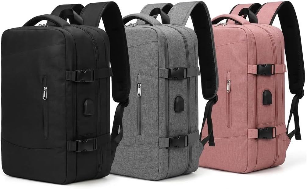 Mochila de Viagem Expansível 40L, Bagagem de Mão 10kg, Impermeável, com Porta USB e Compartimentos Internos, para Escola, Trabalho e Notebook