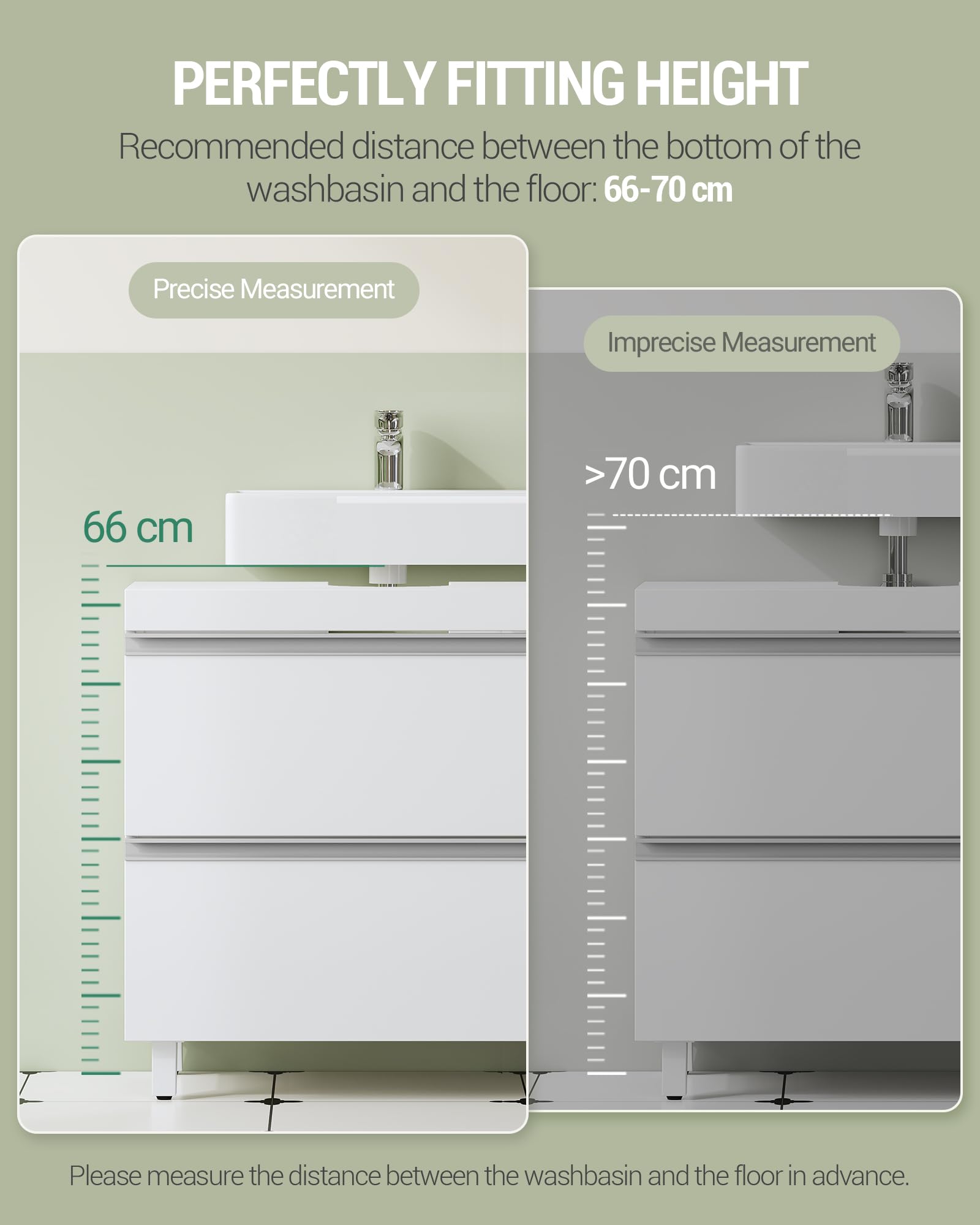 Hzuaneri Mueble Bajo Lavabo, Armario de Baño, 3 Cajones, 2 Puertas, con Pies, 30 x 80 x 64 cm, Estilo Moderno, Blanco BC36903X