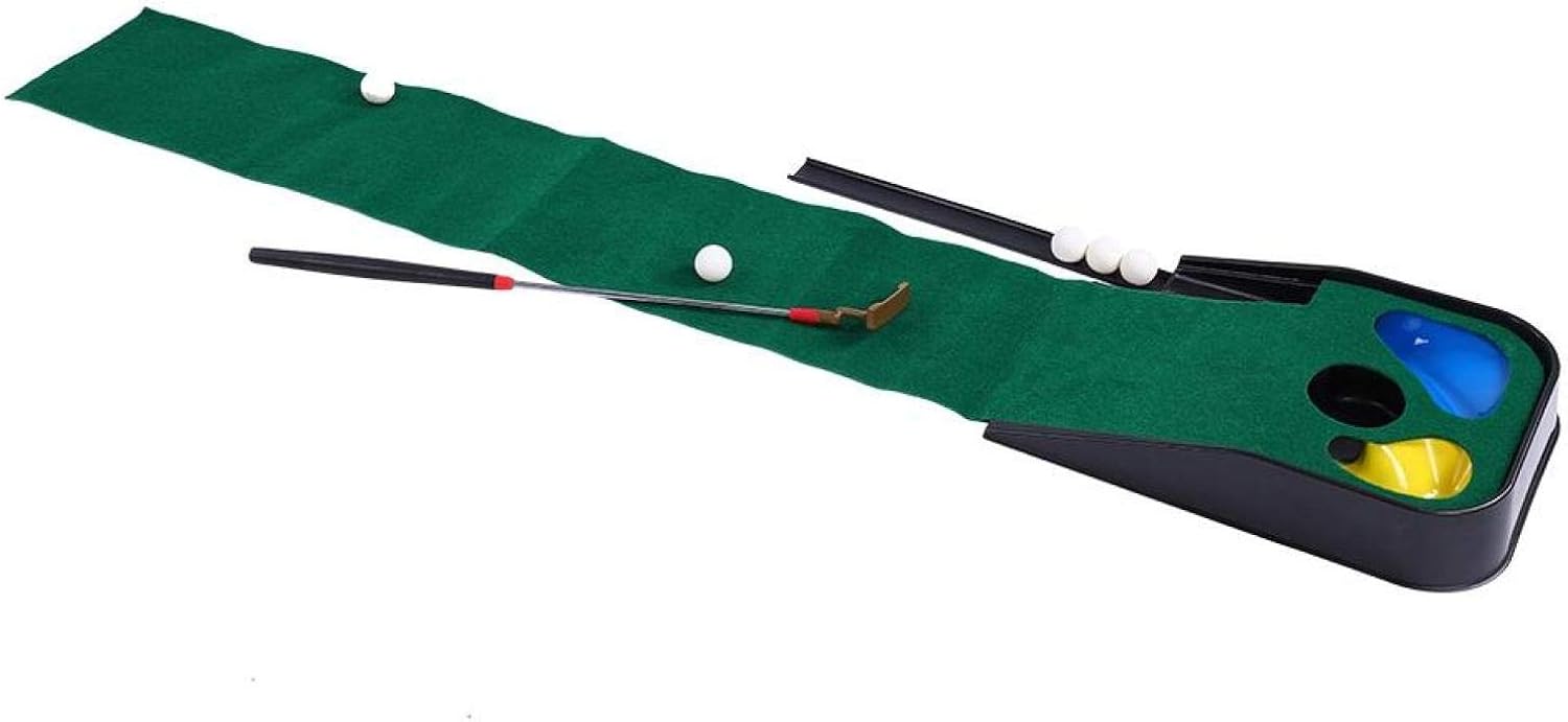 Golf Automatic Return Putting Mat, Children Portable Oudtoor Indoor 3 Golf Holes Golfing Practice Green Putting Mat Club Balls Kit