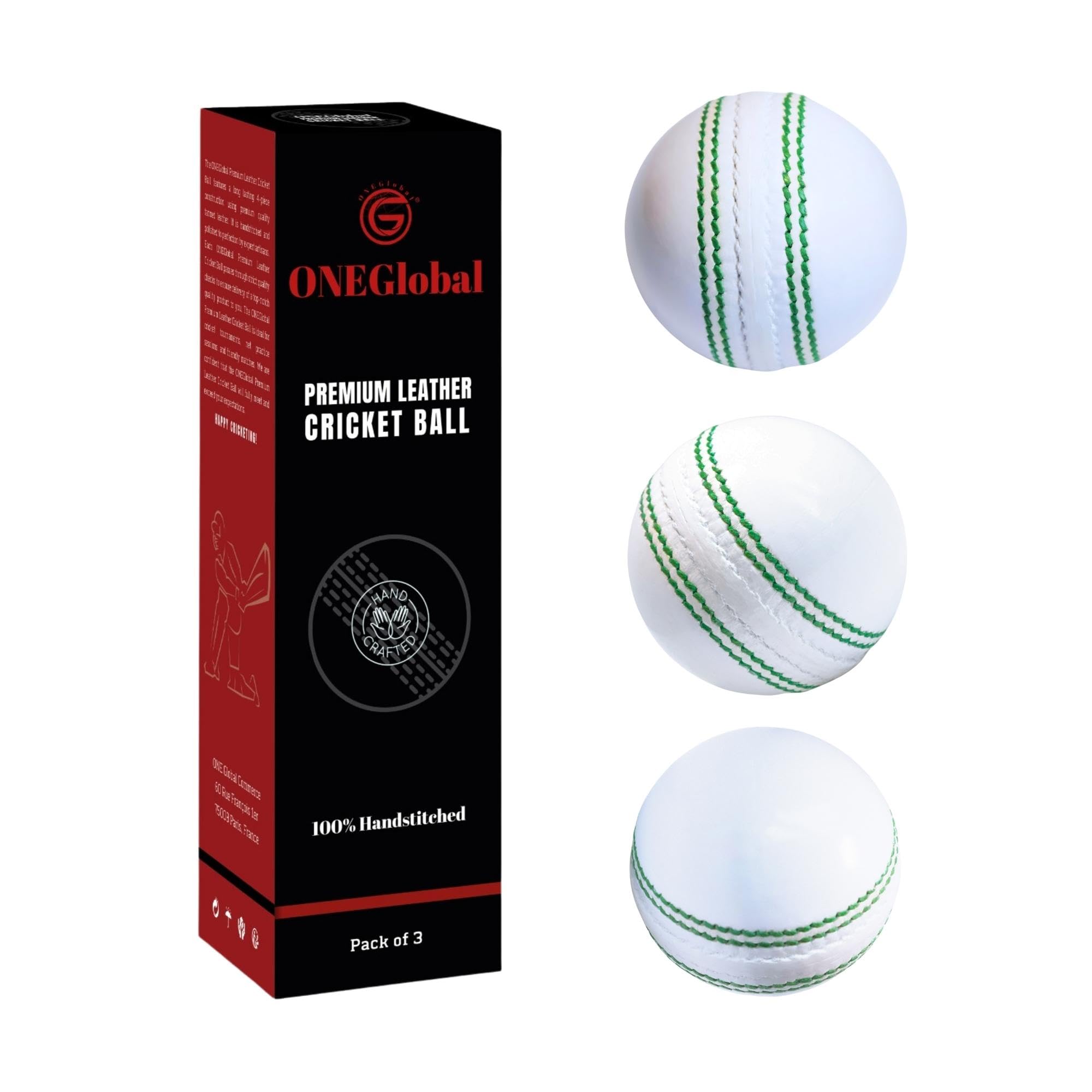 Premium Leather Cricket Ball | 100% Handcrafted, 156g - 5.5oz, 4-Piece Construction & Premium Tanned Leather | Ideal for League Matches, Tournaments, Net Practice