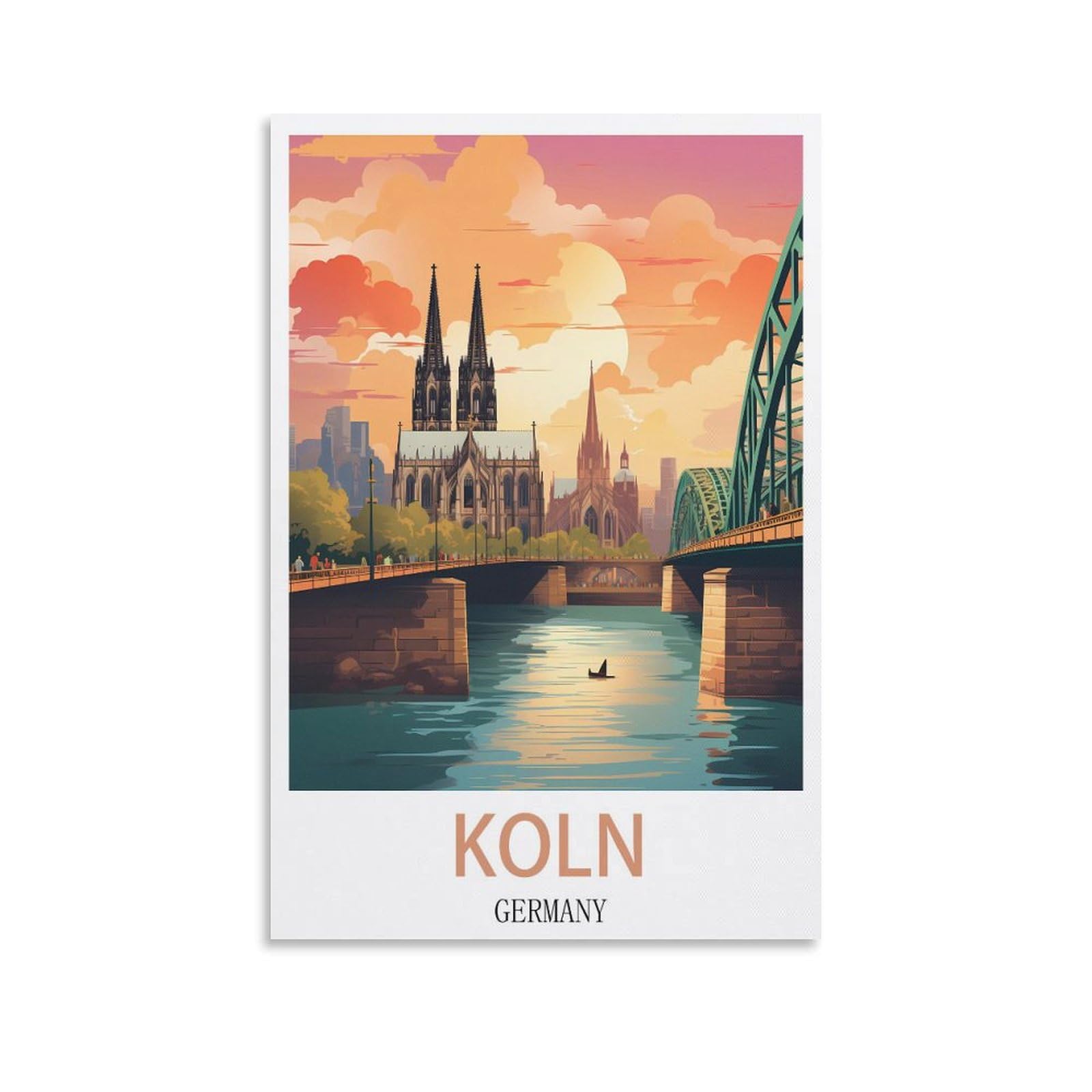 NAEGV Diamond Painting Kits Vintage Germany Köln Sunset 5D Diamond Arts Kits Adults DIY Full Round Drill Diamond Painting Picture Art for Home Decor 30x40CM