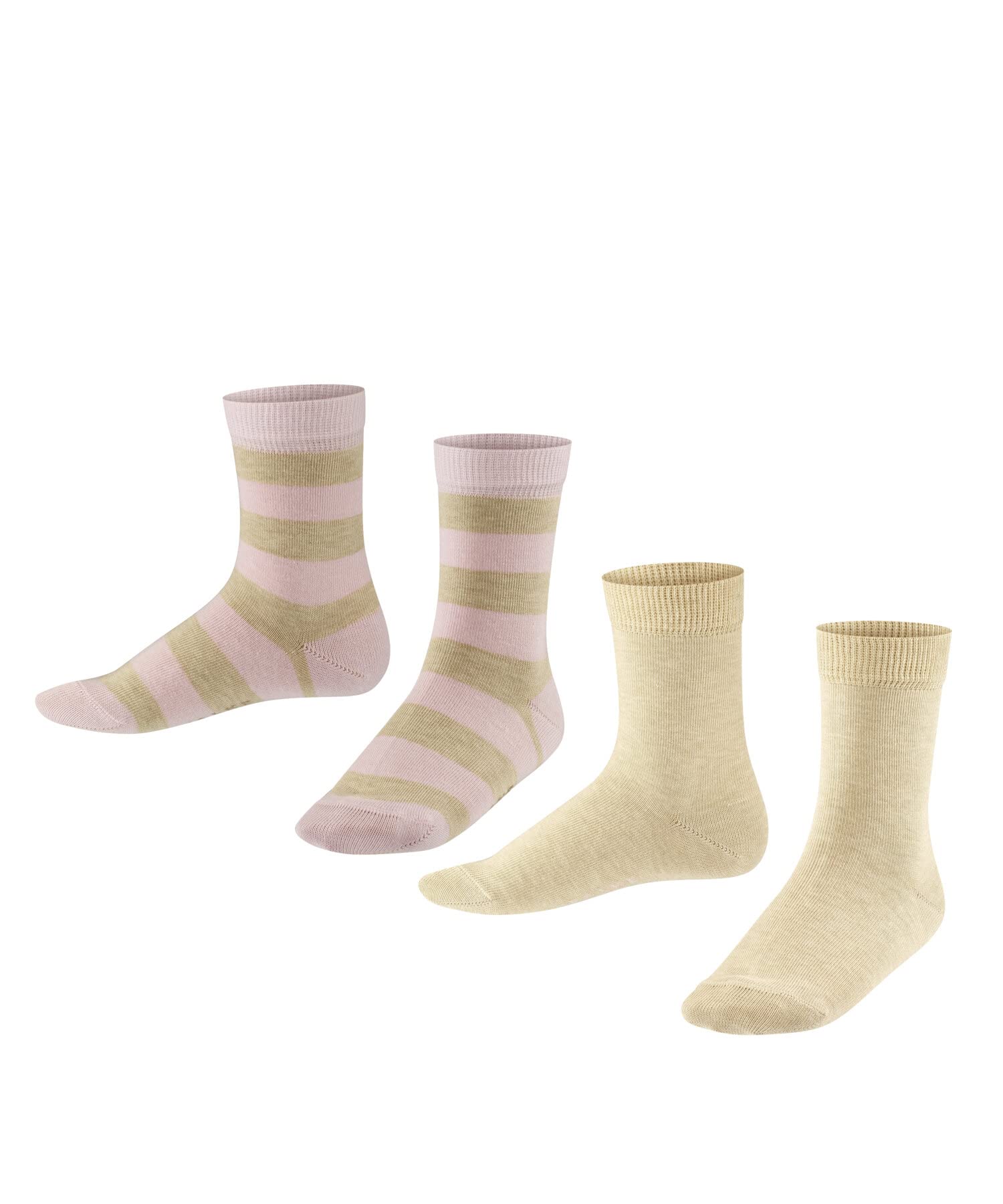 FALKE Unisex Kids Happy Stripe Multipack K So Cotton Patterned 2 Pairs Socks, Beige Sand Melange 4650, 6-8.5