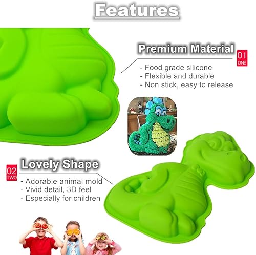 Miniatura 3 de Molde para pastel de cumpleaños 3D para niños, molde pequeño para pastel de cumpleaños en forma de dinosaurio, molde para pudín novedoso para niños