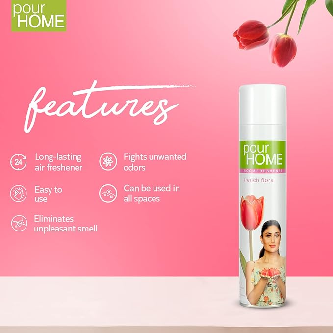 POUR HOME French Flora Room Air Freshener Spray - 270ML Each (Pack of 2) | Long-Lasting Fragrance - Reduces Odours - Suitable for Home & Office