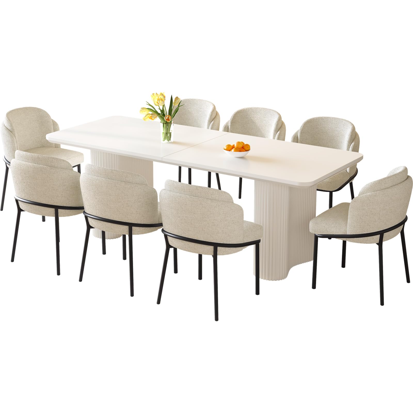 TreLined 9-Piece Dining Table Set for 8, 78.97" Rectangular Kitchen Table with 8 Chairs, Kitchen & Dining Room Sets with Waved Legs for Home,