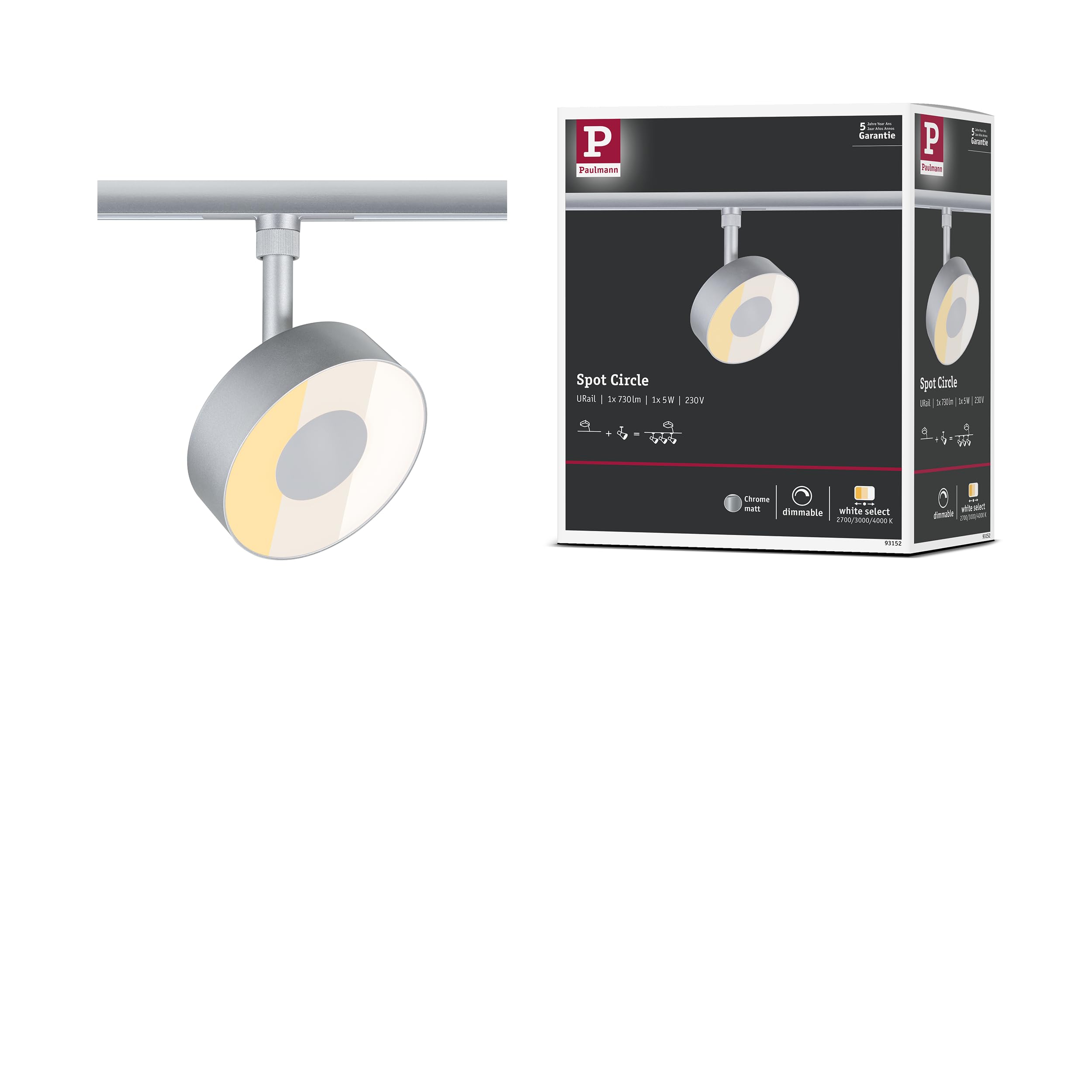 Paulmann URail Schienenspot Circle 220lm 5W 2700-4000K dimmbar 230V Chrom matt 93152