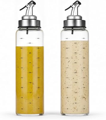 2-Pack Salad Dressing Shaker with lid - 500ml/17.6oz Borosilicate Glass Sauce Bottle, Leak-Proof Oils Vinegars & Salad Dressings Container, Condiment Bottle for marinades, Honey, Syrup - A