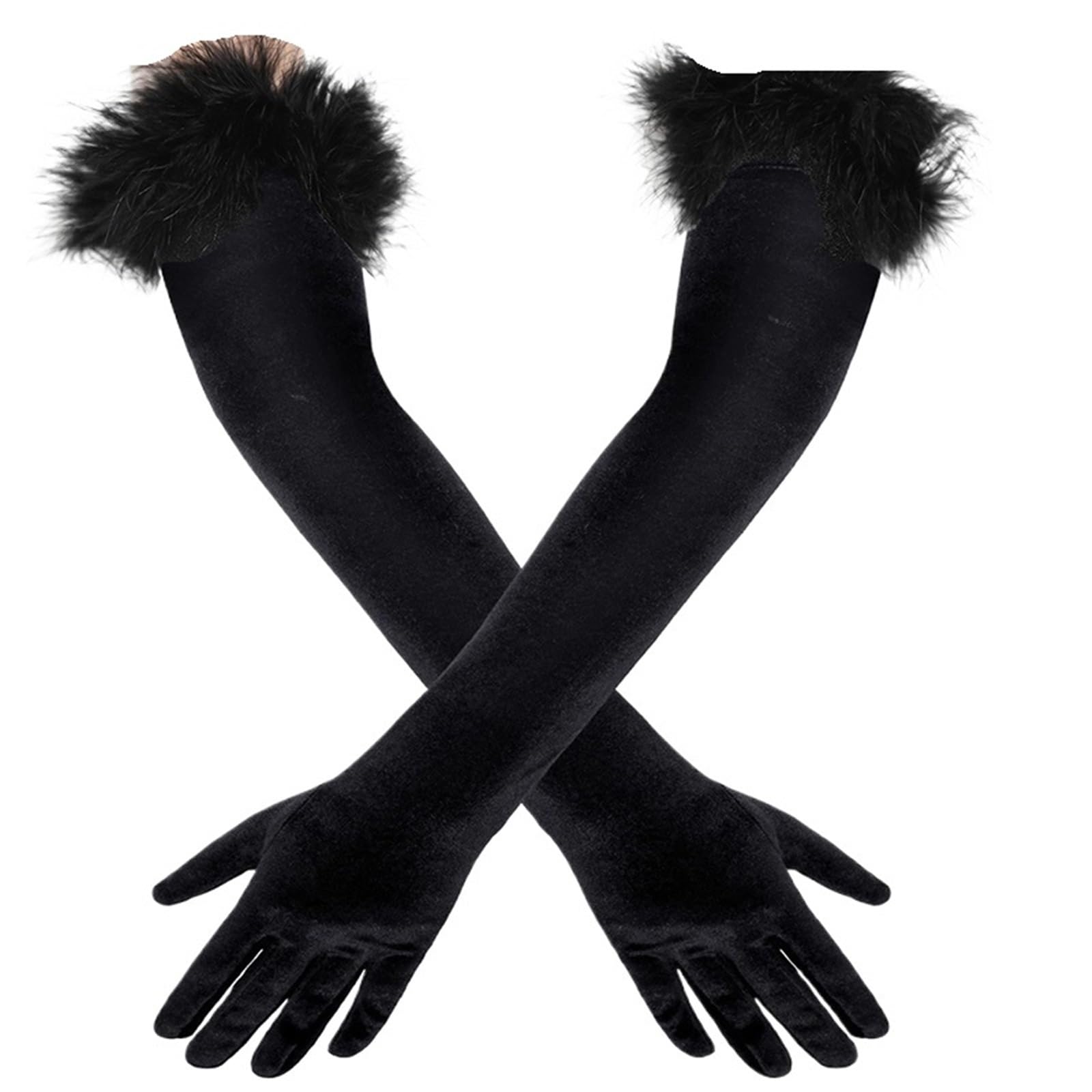 2 Paia Guanti in Raso Piuma Peluche Lunghi Elastici for Feste da Ballo Donne Halloween Diserbo for Trucco Teatrale Opera