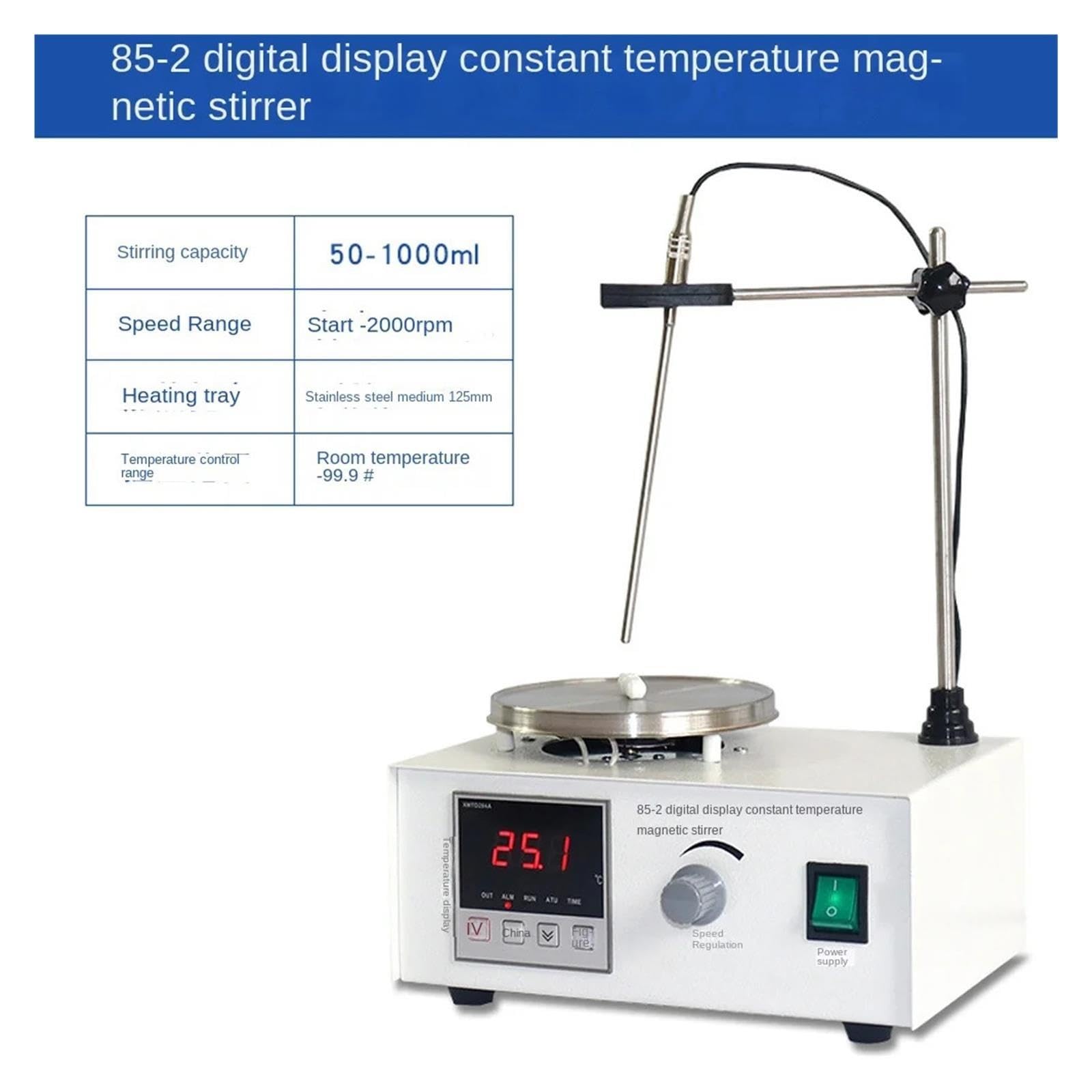 85-2 Laboratorio Agitatore Magnetico Piastra Riscaldante Display Digitale 2200 giri/min Zangola Regolabile Agitare Macchina Frullatore Agitatore da Laboratorio Per principianti fai da te