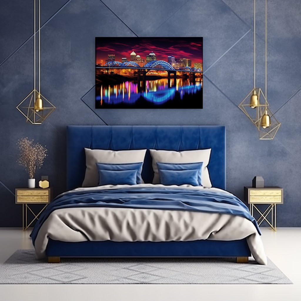Canvas for Living room. Illuminated Elegance: Little Rock's Nighttime Panorama Unveiled, 27 x 18 inch Canvas Wall Art - Ready to Hang