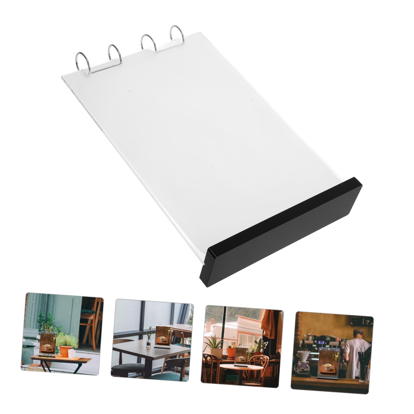 MAGICLULU Expositor de Menús de Acrílico Negro de 6 Páginas, Doble Cara | Cafeterías y Teterías, Diseño Abatible Fundas de Pvc, Estructura de Hierro