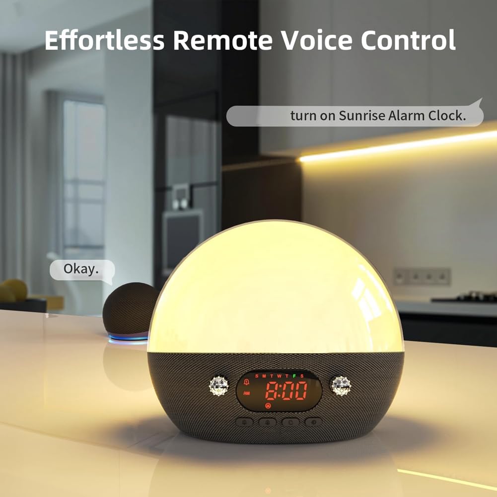 Despertador de Amanecer Altavoz Bluetooth para Dormitorio 11 Máquina de Sonido de Ruido, Luz de Noche de Atardecer Luz de Despertador para Niños