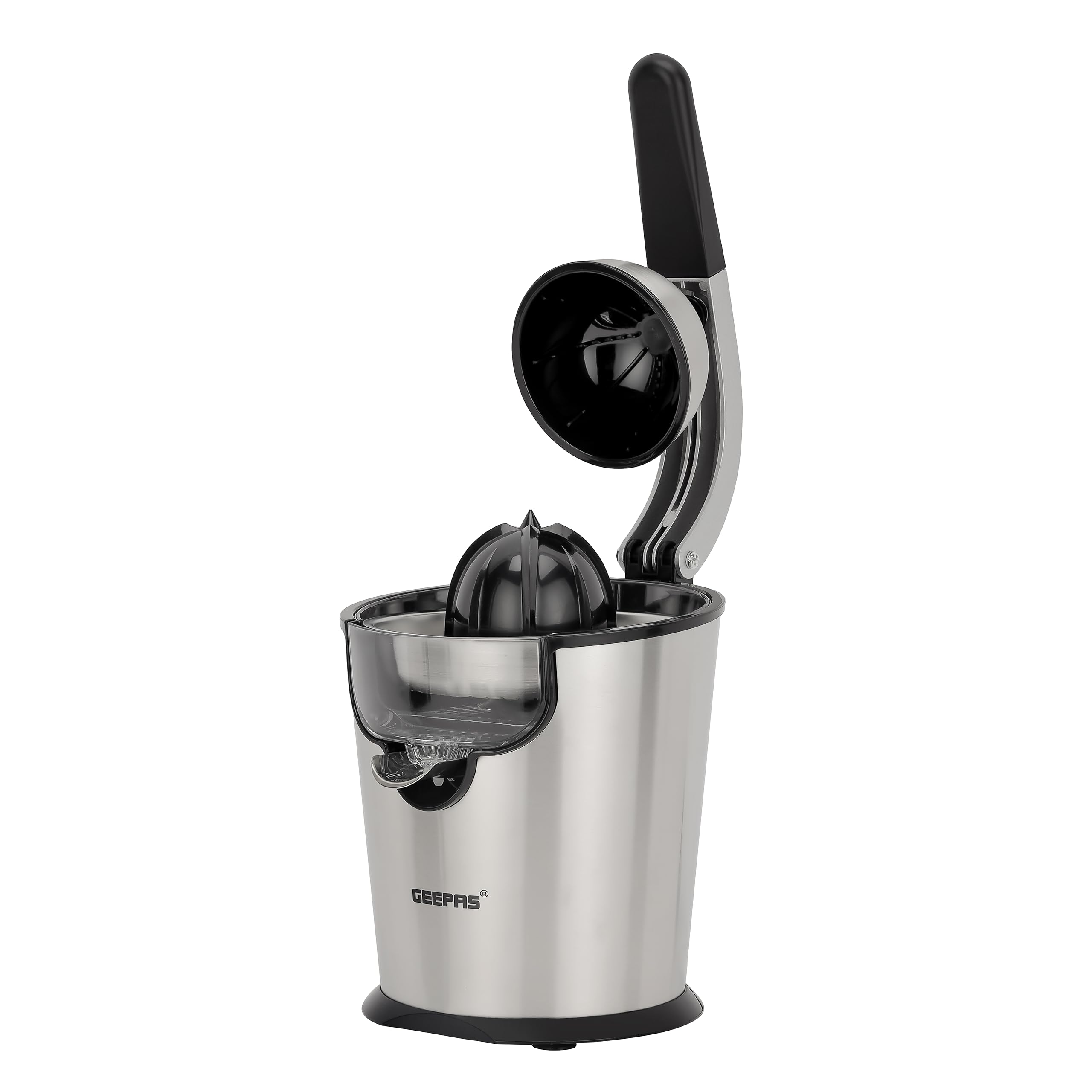 Geepas Stainless Steel Citrus Juicer-GCJ46018| Juicer for Orange Juice, Lemon| Deluxe Stainless Steel Body with Aluminum Die-Casting Handle| Metallic Silver, 2 Years Warranty