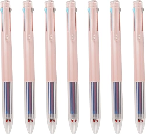 Paquete de 7 bolígrafos multicolor de 0.5, 3 en 1, punta fina, bolígrafo retráctil con clip de bolsillo para planificador, diario, escritura (rosa)