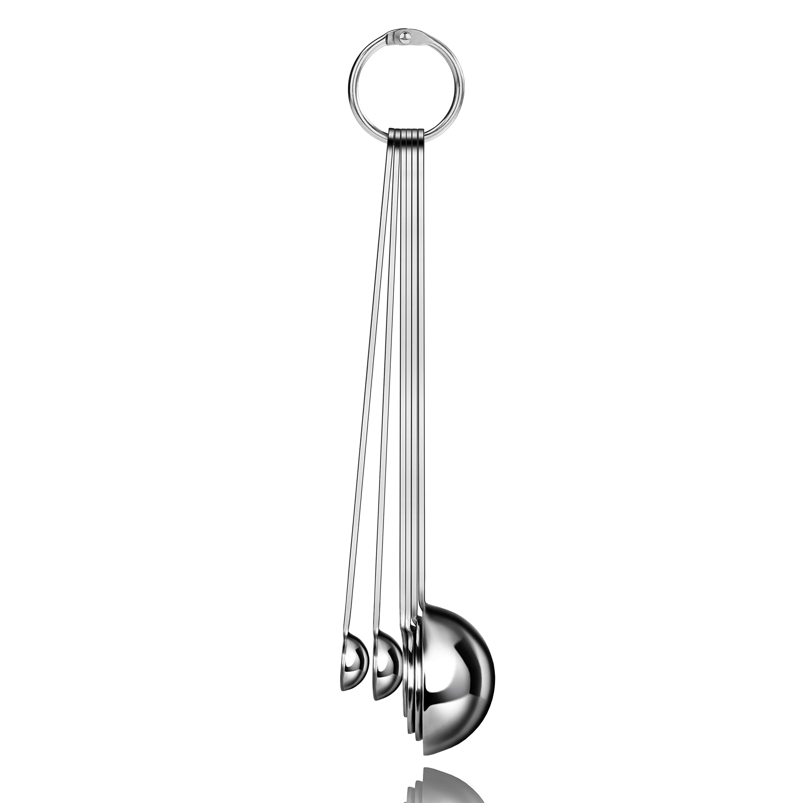 New Star Foodservice 43112 Edelstahl Messlöffel, 6er Set, Rund Metall Messlöffel Set mit Ringhaken zum Backen, Kochen, Gewürze, Nasse und Trockene Zutaten, Silber