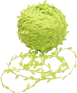 Queenbox 65.6ft Leaves Trim Ribbon, Artificial Leaf Vine Greenery Plants Foliage Rattan DIY Flower Wreath for Crafts Home Wall Garden Wedding Hat Party, Fluorescent Green