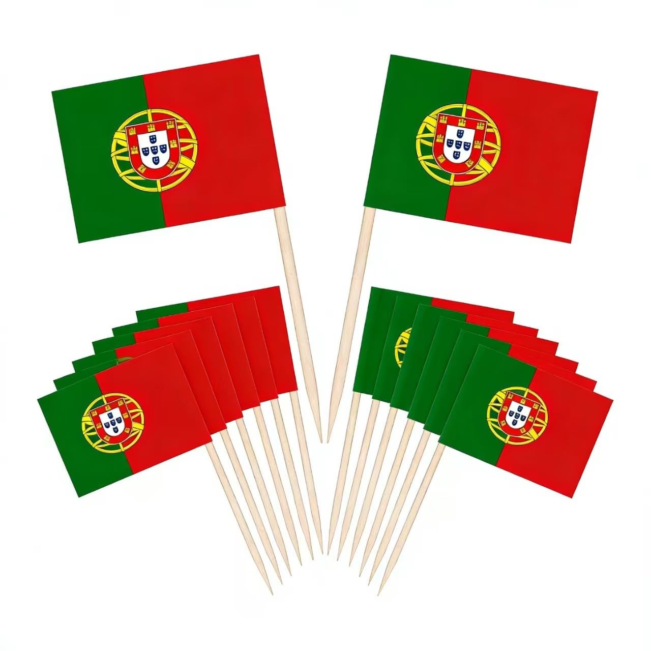 JAVD 100 Pcs Portugal Flag Cake Topper, 1.38in x 1in, Wood Toothpick, Party Decoration, Wedding, Birthday