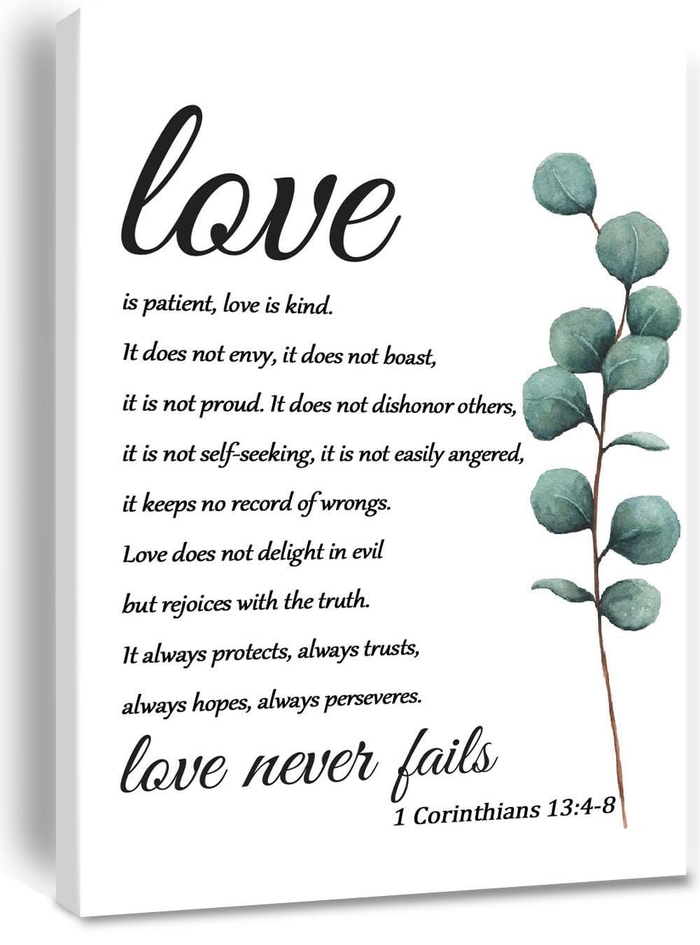LLBOGRGGN Love is Patient is Kind Scripture Wall-Art Christian Canvas Print for Home Office Marriage Prayer Room Decor(12x18inch(30x45cm),Framed)