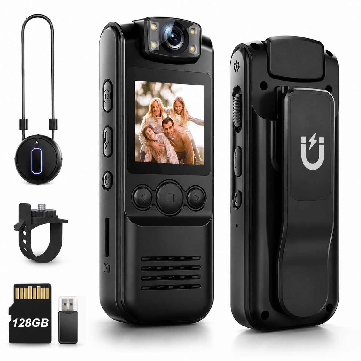 1080p body camera with audio and video recording, 128gb mini wearable cam with 180° rotating lens, body worn camera for travel, cycling, vlogging, work security