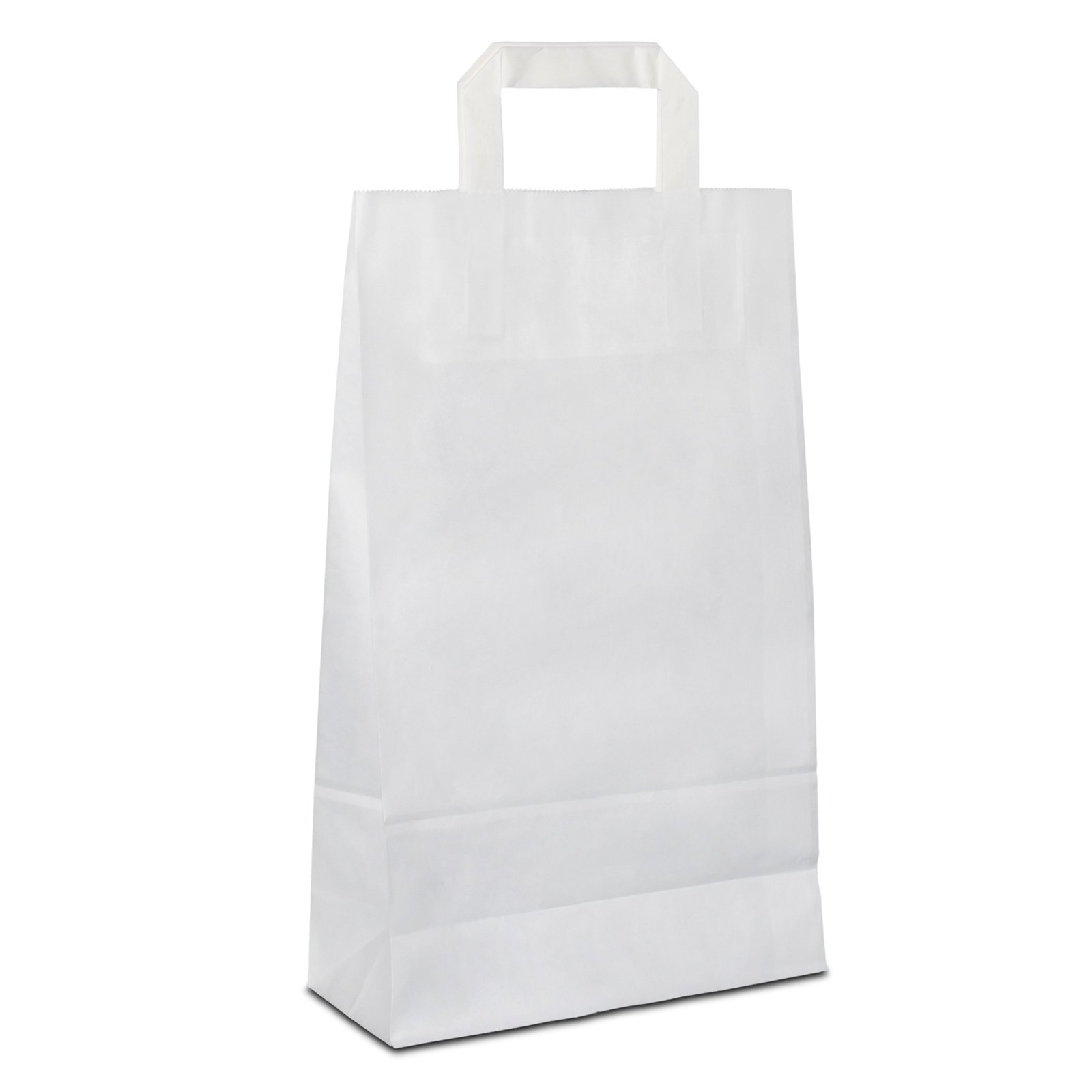 Papiertüten weiß mit Flach-Henkel I 100 Stk. 22+10x36cm I Papiertragetasche für Einzelhandel, Hochzeit, Geburtstag, TO-GO I Geschenktüten aus Kraftpapier I HUTNER