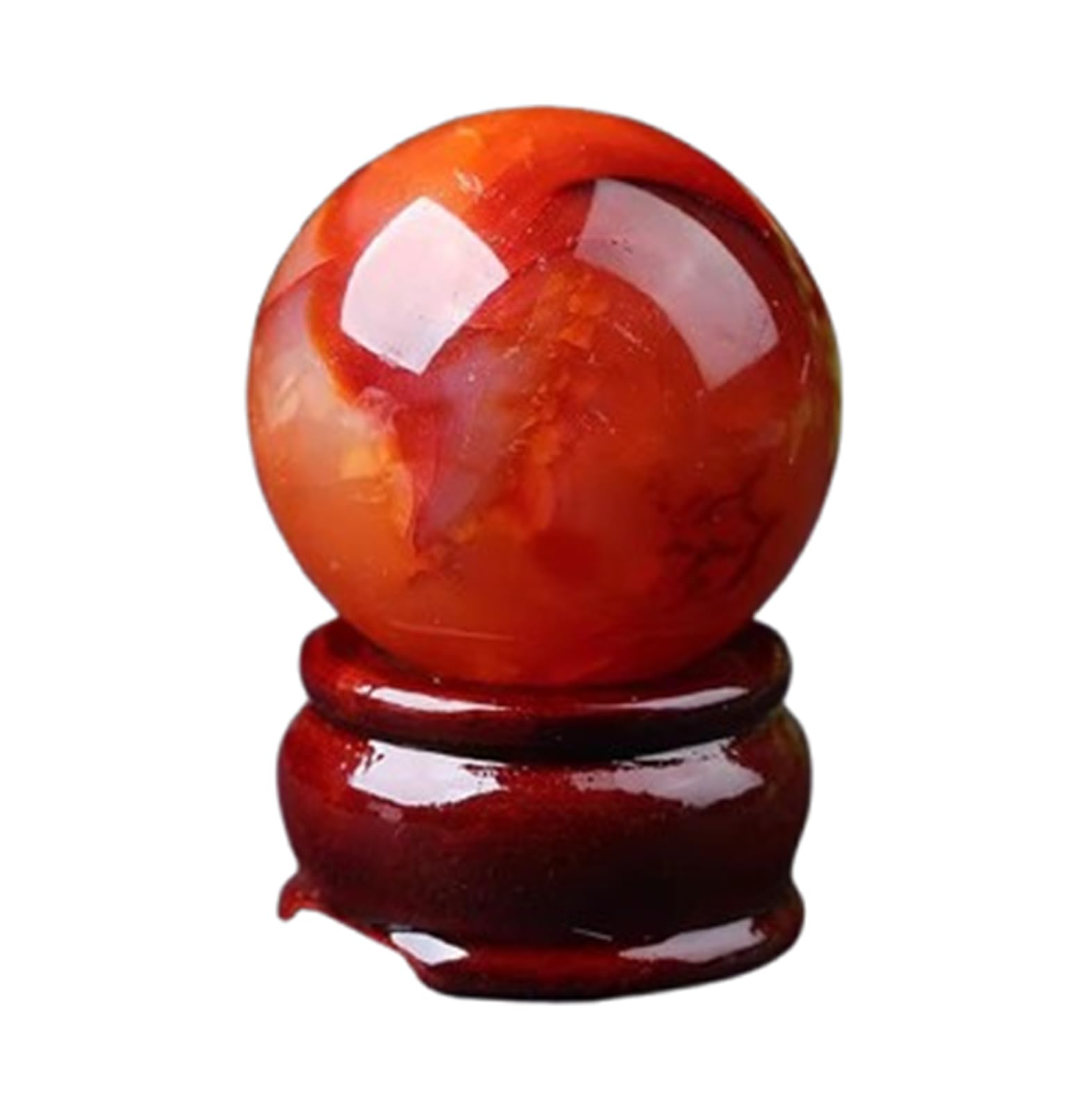 FOPURE Red Agate Crystal Ball Ornament with Stand, Hand-Polished Quartz Sphere for Divination Feng Shui Home & Office Decor,60mm