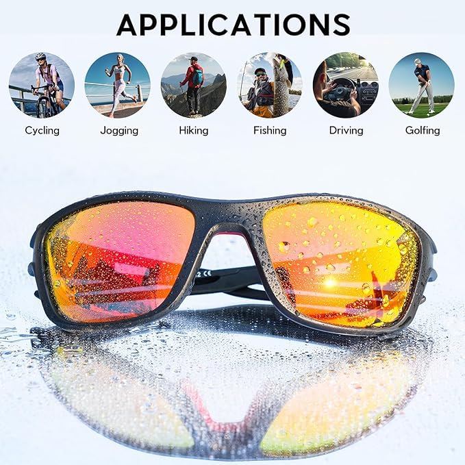 Solsun Sports Polarized Sunglasses for Men Woman, Wrap Around Sun Glasses UV Protection for Running Cycling Fishing Driving