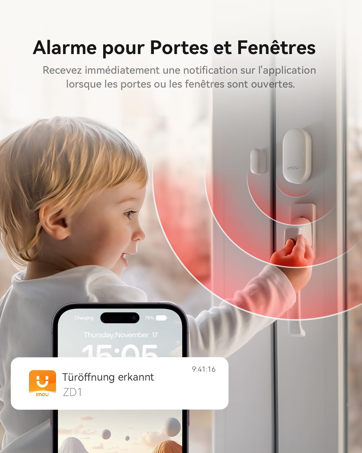 Imou Kit d'Alarme Maison 11 Pièces，Système de Sécurité Complet avec Sirène/Projecteur 100 DB, 1 Caméra Intérieure WiFi, 2 Télécommandes, 4 Capteurs Porte/Fenêtre, 2 Détecteurs de Mouvement