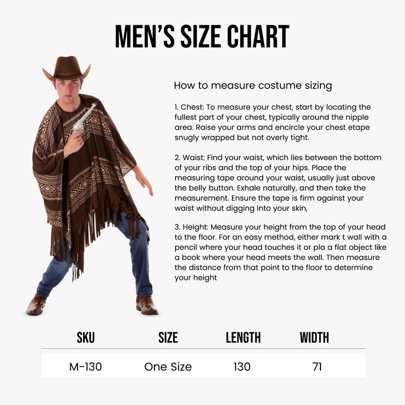 My Illusions Mens Cowboy Outfit Western Poncho Adults Fancy Dress Halloween Stag Do Costume, Brown - Image 4