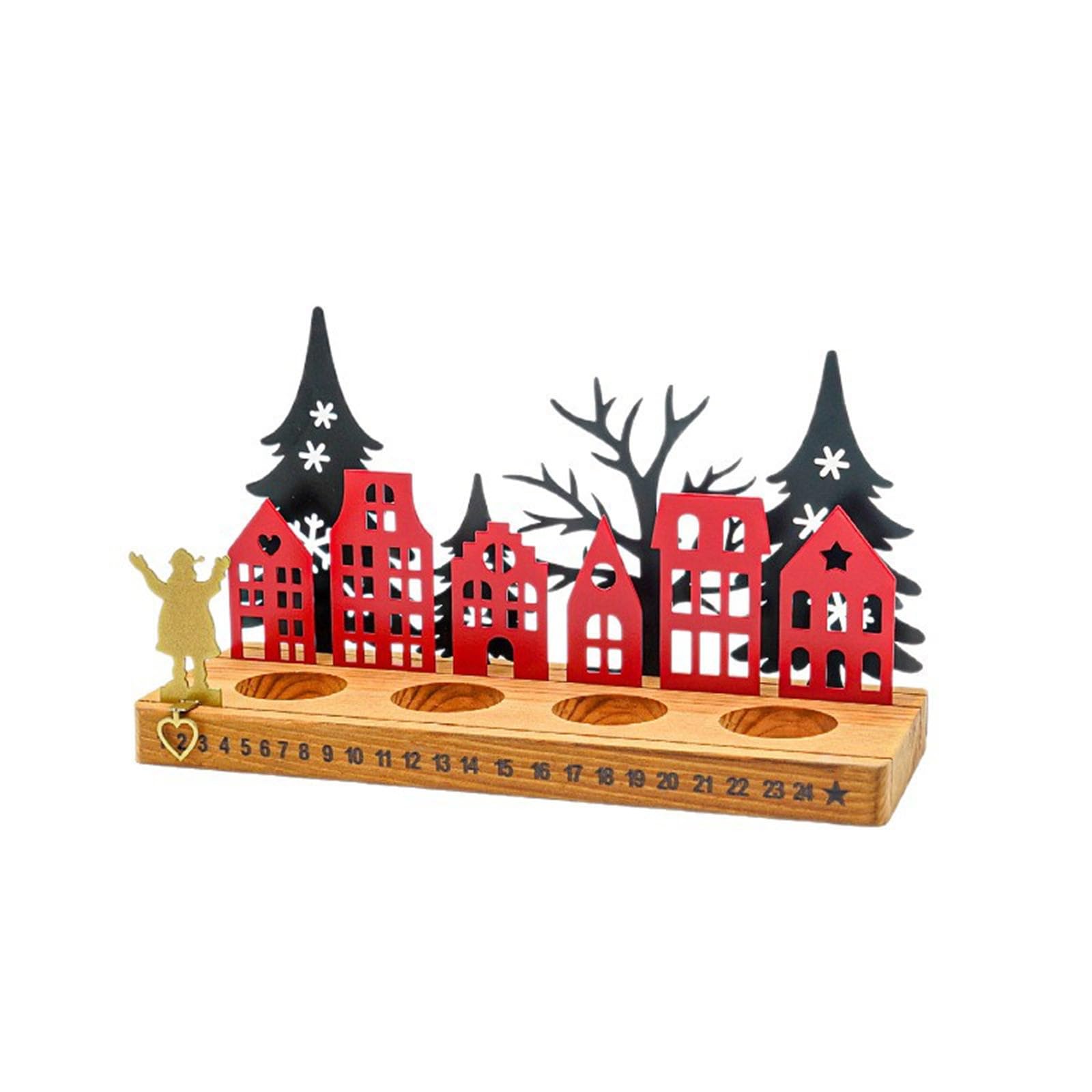 Ljmyy Ornament Wooden Advent Calendar With Candle Holder For Desk Mantels Shelf Home Decoration