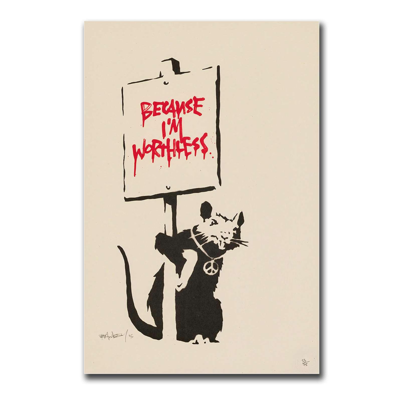 Amazon.com: Canvas Art Poster Banksy Rat Because I'm Worthless