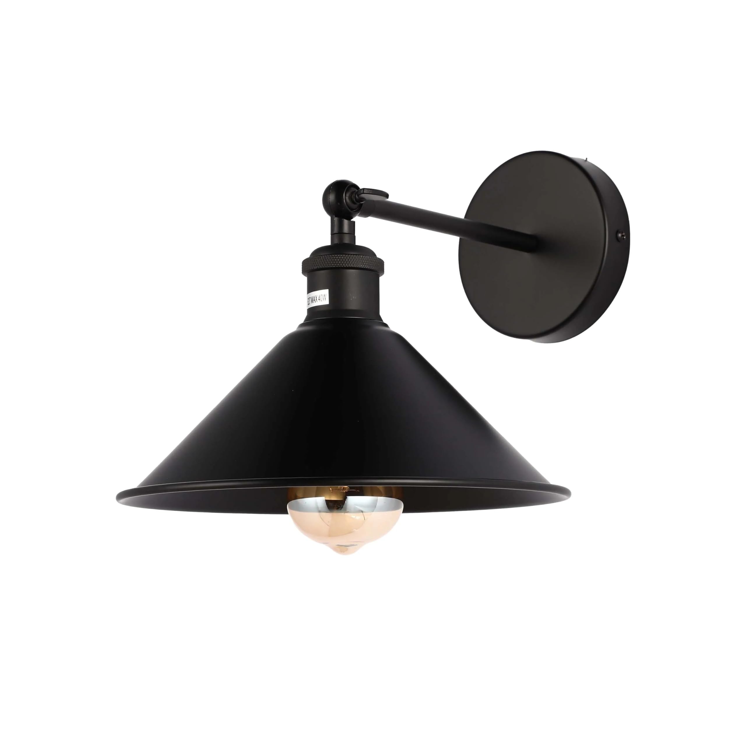 TEKLED Black Wall Light - Adjustable Hinged Arm E27 Sconce, Industrial Metal Step Shade for Bedroom, Reading Nook & Office - Matt Black Finish, Modern Interior Wall Lamp (Bulb Not Included)