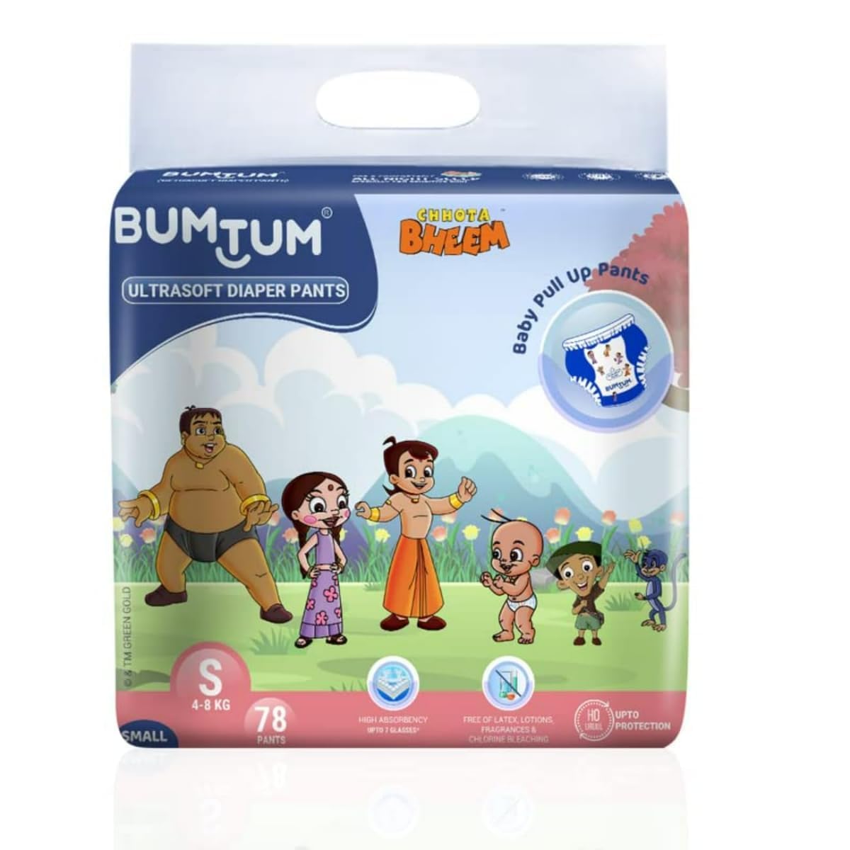 Bumtum Chota Bheem Small Baby Diaper Pants, 78 Count, Leakage Protection Infused With Aloe Vera, Cottony Soft High Absorb Technology (Pack of 1)