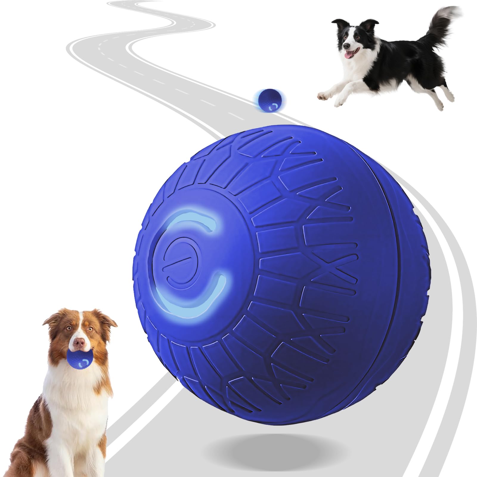 Duraspin Balle interactive pour chien, auto-rebondissante, vibrante et enroulable, arrêt automatique, jouet pour chiens de taille moyenne/grande (S, bleu)