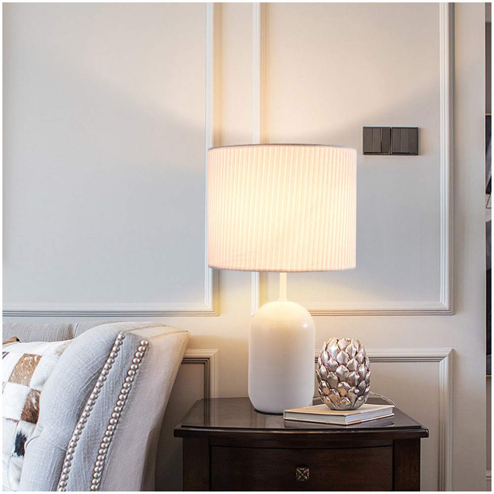 ZXLLAFT Table Lamp, Bedside Nightstand Lamp, Fabric Shade Desk Reading Lamp, for Bedroom, Living Room, Home, Offic,White,100_120v