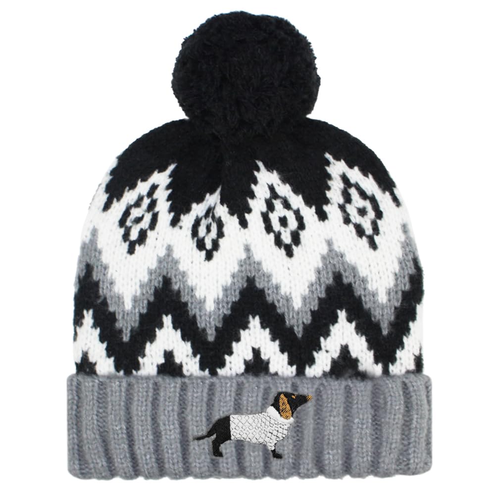 Teddyt's Women's Black & Grey Sausage Dog Dachshund Nordic Luxury Bobble Hat (Uk, Alpha, One Size, )