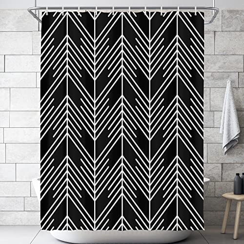 Visioun Black White Zig Zag Shower Curtain For Bathroom 60W*72H Inch Geometric Modern Abstract Chevron Herringbone Striped Bathtub Decor Neutral Aesthetic Waterproof Polyester Fabric Set With 12 Hooks #TOP1