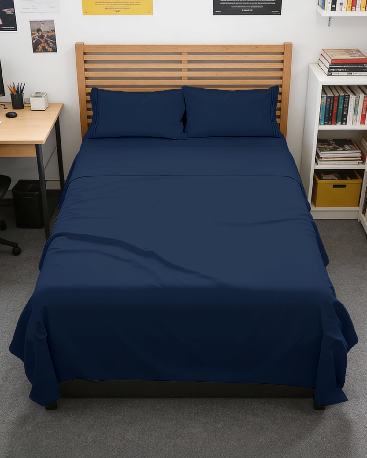 Full XL Sheets - 4 Piece Full XL Sheet Set - Cool & Breathable - Navy Blue | Hotel Luxury Bedding for Women & Men with Deep Pockets, Ultra-Soft, Comfy, Easy-Fit, Wrinkle Free & Fade Resistant, Oeko-Tex 18 - Navy Blue Full XL